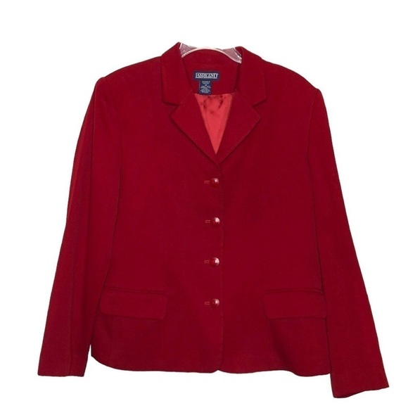 LANDS’ END - Red 100% Wool Classic Button Front Blazer w/ Pockets - Size 14 - Picture 1 of 5
